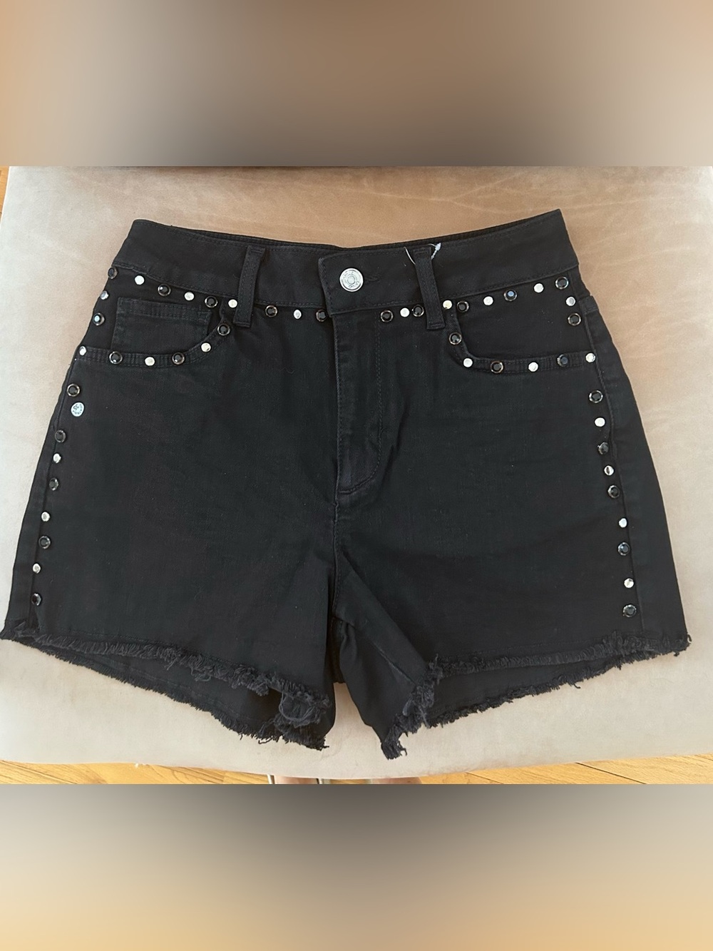 Liu Jo Milano Studded & Black Rhinestones Black Denim Shorts NWT Size 26